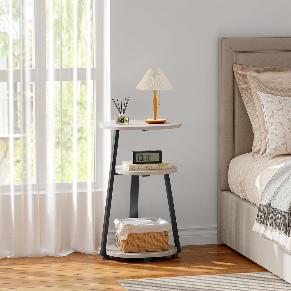 Kalrin Side Table, Small End Table with Metal Frame, 3-Tier Bedside Tables, R...