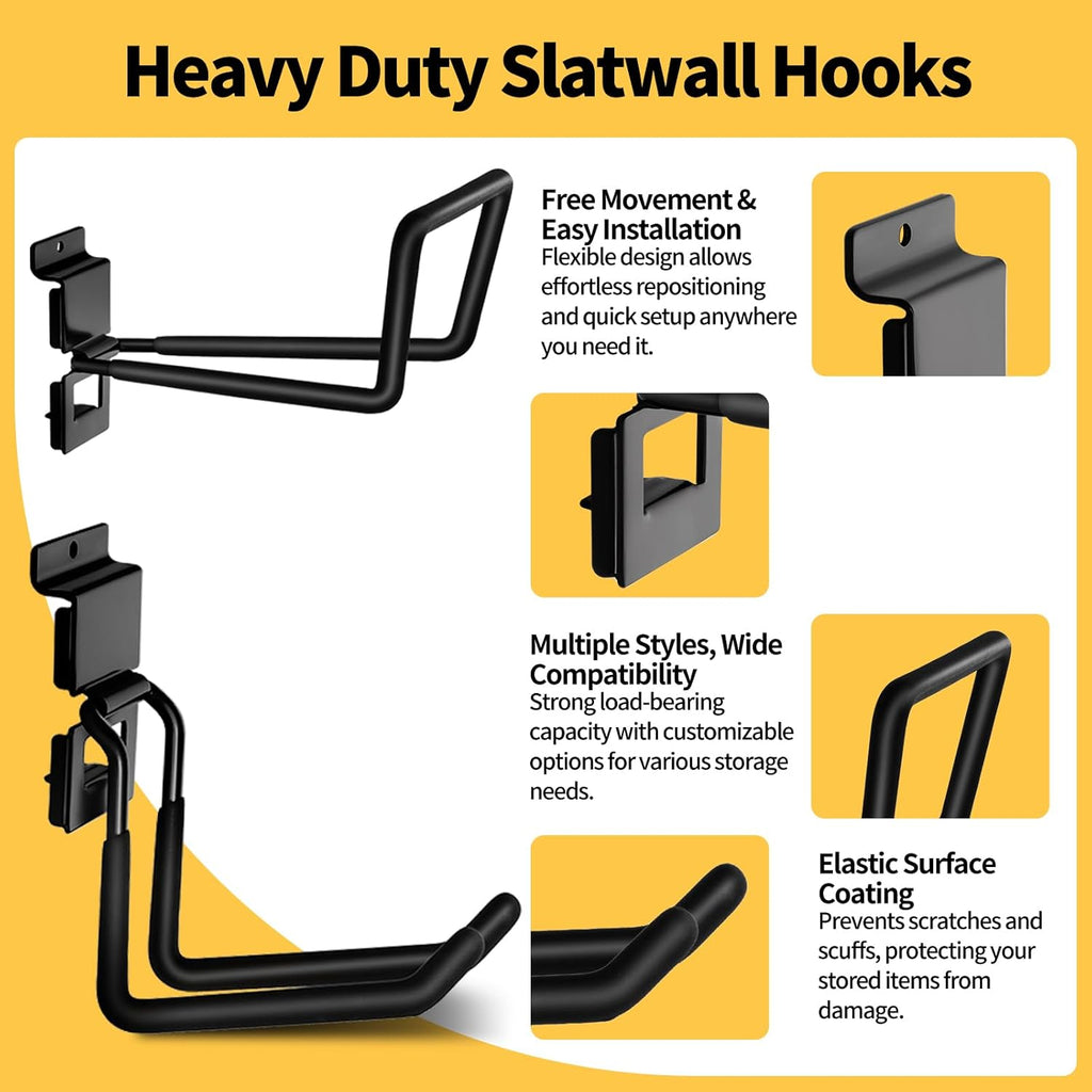 Slatwall Hooks 25 Pack, Heavy-Duty Metal Garage Slat Wall Hook Kit (10 Types), Rust-Resistant Storage Hooks for Tools, Ladders, Bikes & Garden Equipment, Fits Standard Slatwall Panels