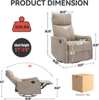 Anwick 360° Swivel Rocker Recliner Chair with Heat and Massage, Manual Upholstered Recliner for Small Spaces, Fabric Glider Nursery Chair with Side Pockets for Living Room (Khaki)