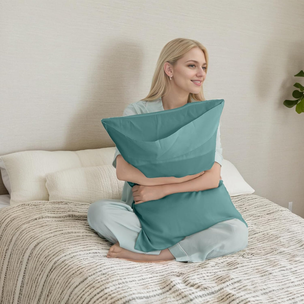 Teal Pillow Cases Standard Size 2 Pack, Bamboo Rayon Cooling Pillowcases with Envelope Closure, Cool Breathable Pillow Case for Hot Sleepers & Night Sweats, 20x26 inches