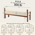 VKNOW 51.8”End of Bed Bench Upholstered Bedroom Bench with Arms, Beige | Solid Rubberwood Legs, Soft Fabric, Thickened seat cushion, Bedroom Living Room Entryway Dressing Areas, Easy to Assemble