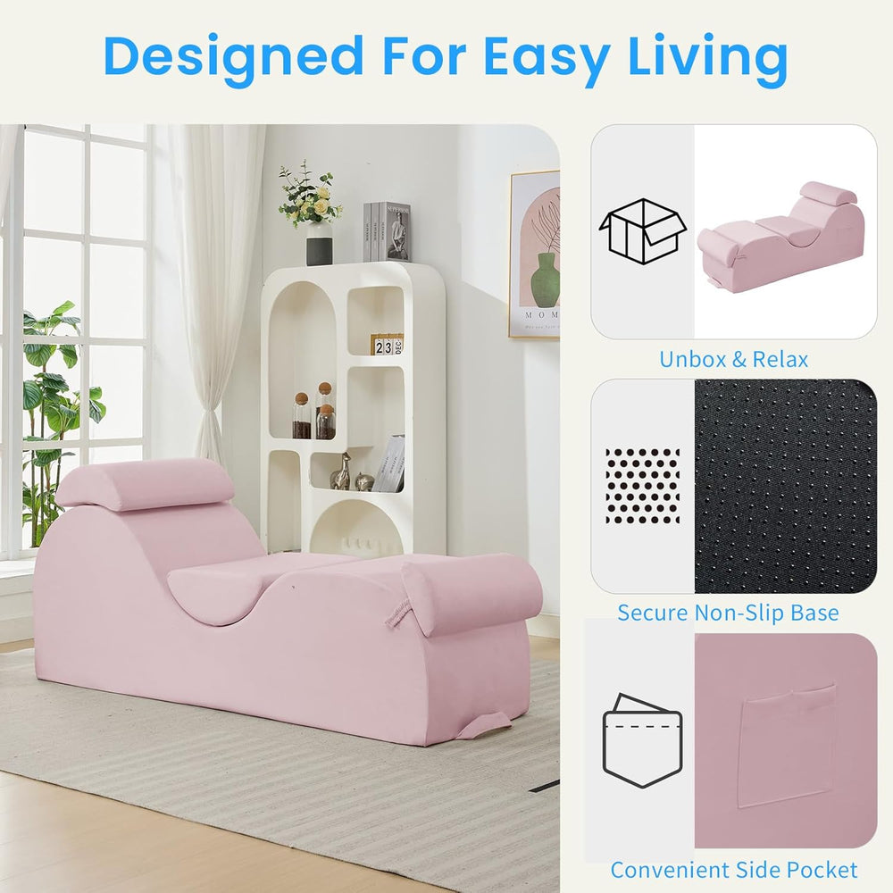ijuicy 25 Inch Home Stretch Yoga Chair, Velvet Fitness Yoga Chaise Lounge Cha...