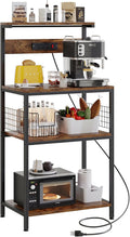 Sweetcrispy 23.6'' Small Bakers Rack with Power Outlet for Kitchen Storage | Microwave Stand with Adjustable Shelf for Coffee Bar Station, Small Apartment, Counter Space Saving, Rustic Brown