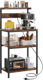 Sweetcrispy 23.6'' Small Bakers Rack with Power Outlet for Kitchen Storage | Microwave Stand with Adjustable Shelf for Coffee Bar Station, Small Apartment, Counter Space Saving, Rustic Brown