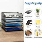Natwind 4-Tier Stackable Paper Tray, Metal Mesh Desktop Organizer, A4 Paper Sorter, Letter Trays,File Folder Sorter Organizer with Sliding Tray for Home, Office, School (Black)