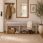 chairus Fabric Upholstered Dining Bench - Classic Entryway Ottoman Bench Bedroom Bench with Rustic Wood Legs - Gray