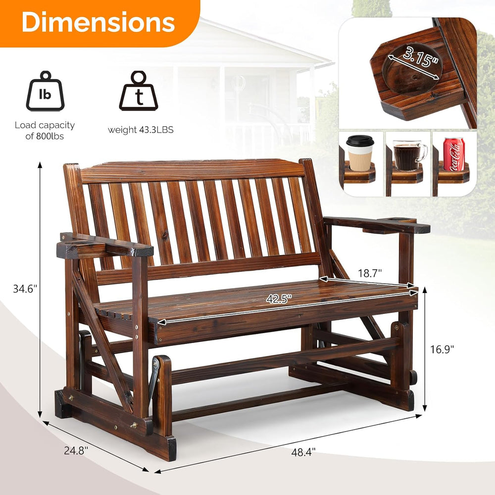 VINGLI 2-Person Outdoor Glider Bench, Patio Glider with Cup Holders, Outdoor ...