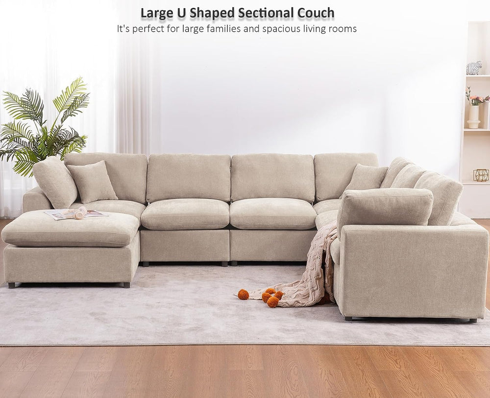 Oversized Modular Sectional Sofa, 7 Seater Cloud Couch with Ottoman | 130&quo...