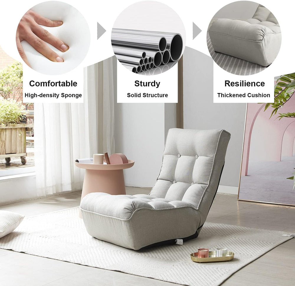 Indoor Chaise Lounge Chair, 3 Angles Adjustable Floor Chair, Folding Lazy Sof...