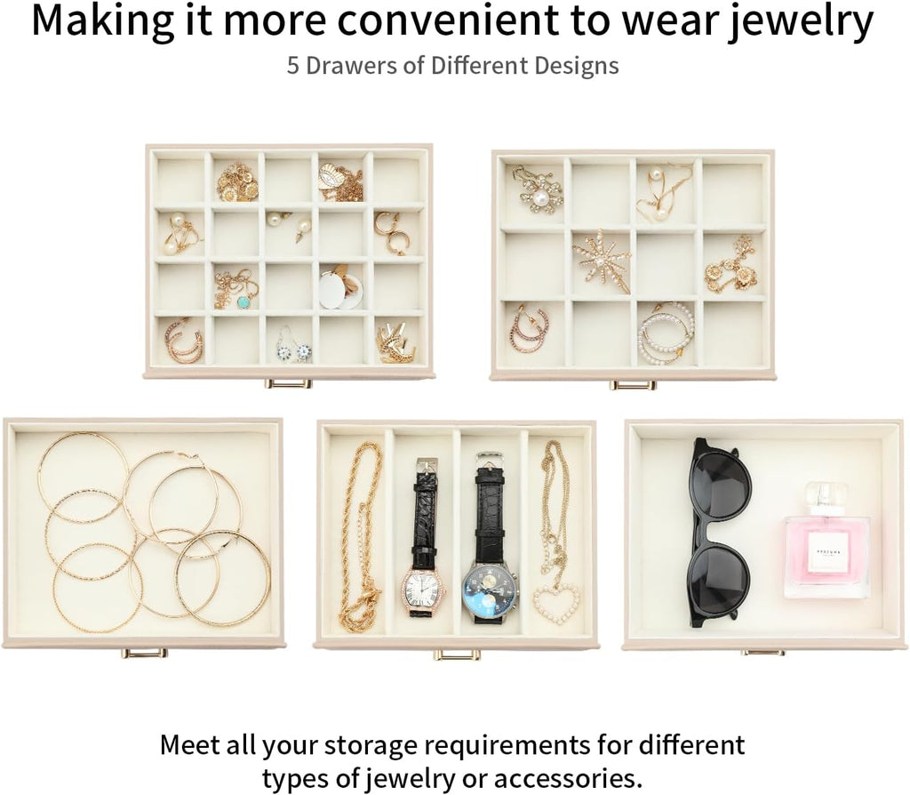 Large Jewelry Holder Organizer, 6 Layer Jewelry Box for Women Jewelry Storage Case With Handle, Gift for Christmas New Year, Apricot