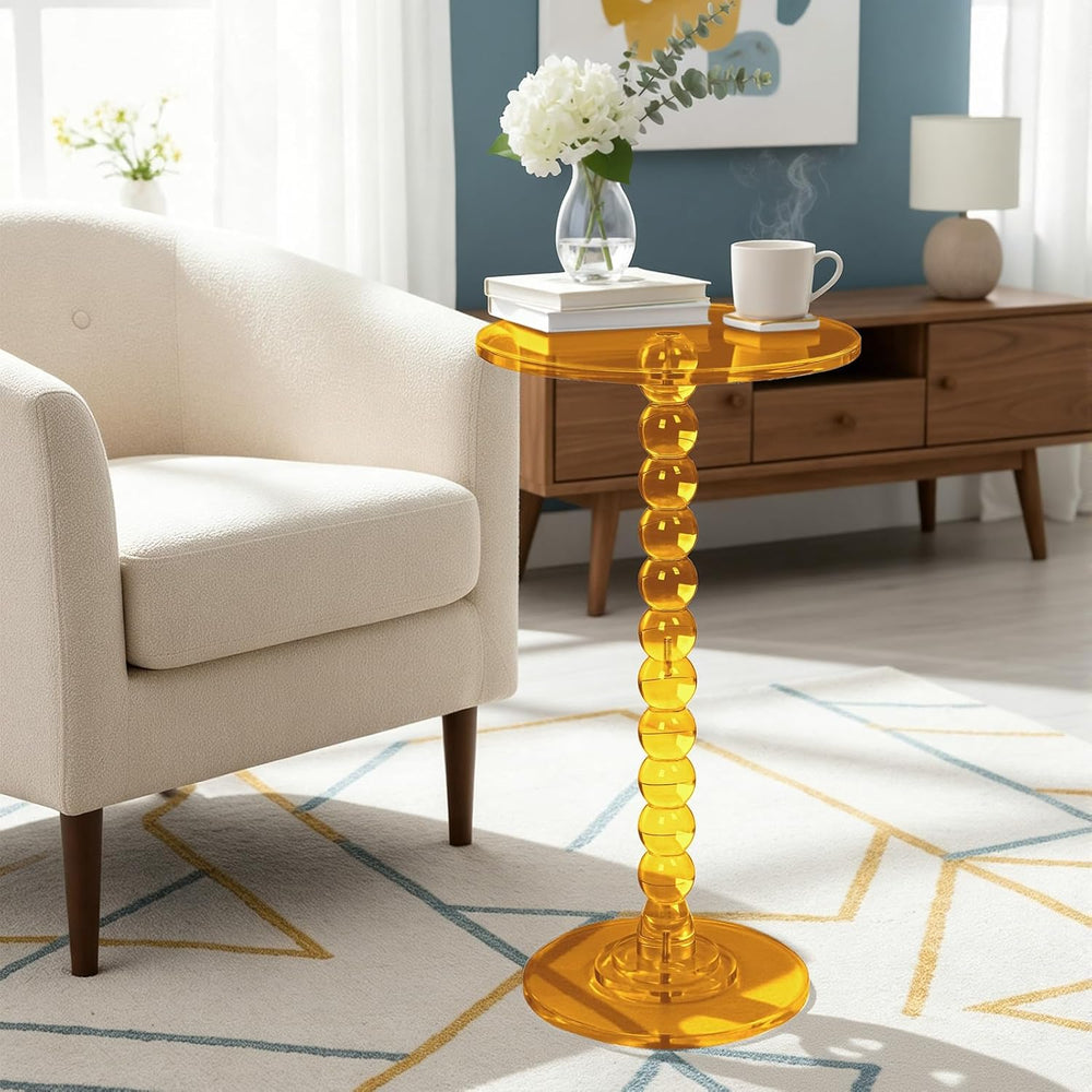 Acrylic Round Side Table Clear End Stand with Column Base Transparent Modern ...