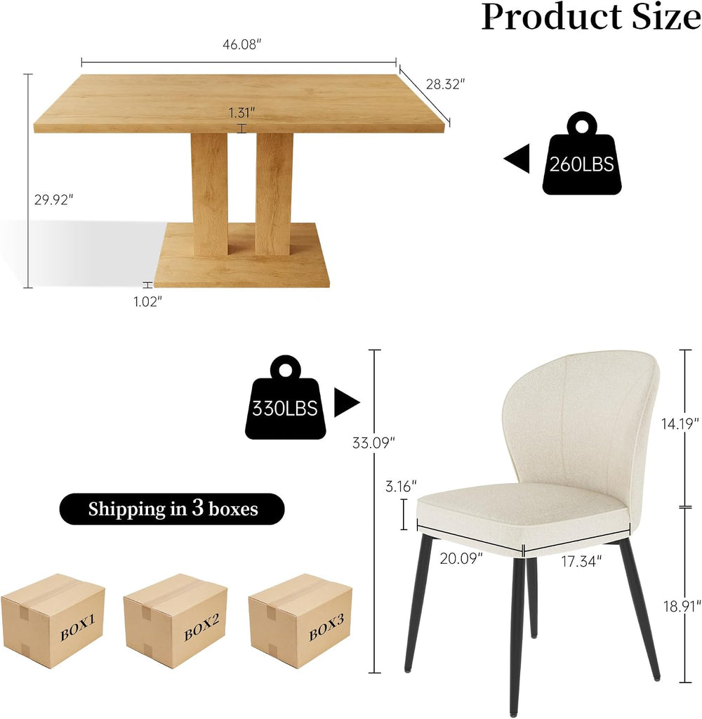Dining Table Set for 4-6 People, 46 Inch Modern MDF Oak Kitchen Table with 4 ...