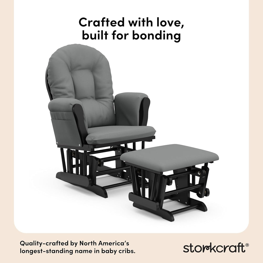 Storkcraft Premium Hoop Glider & Ottoman, Black with Gray