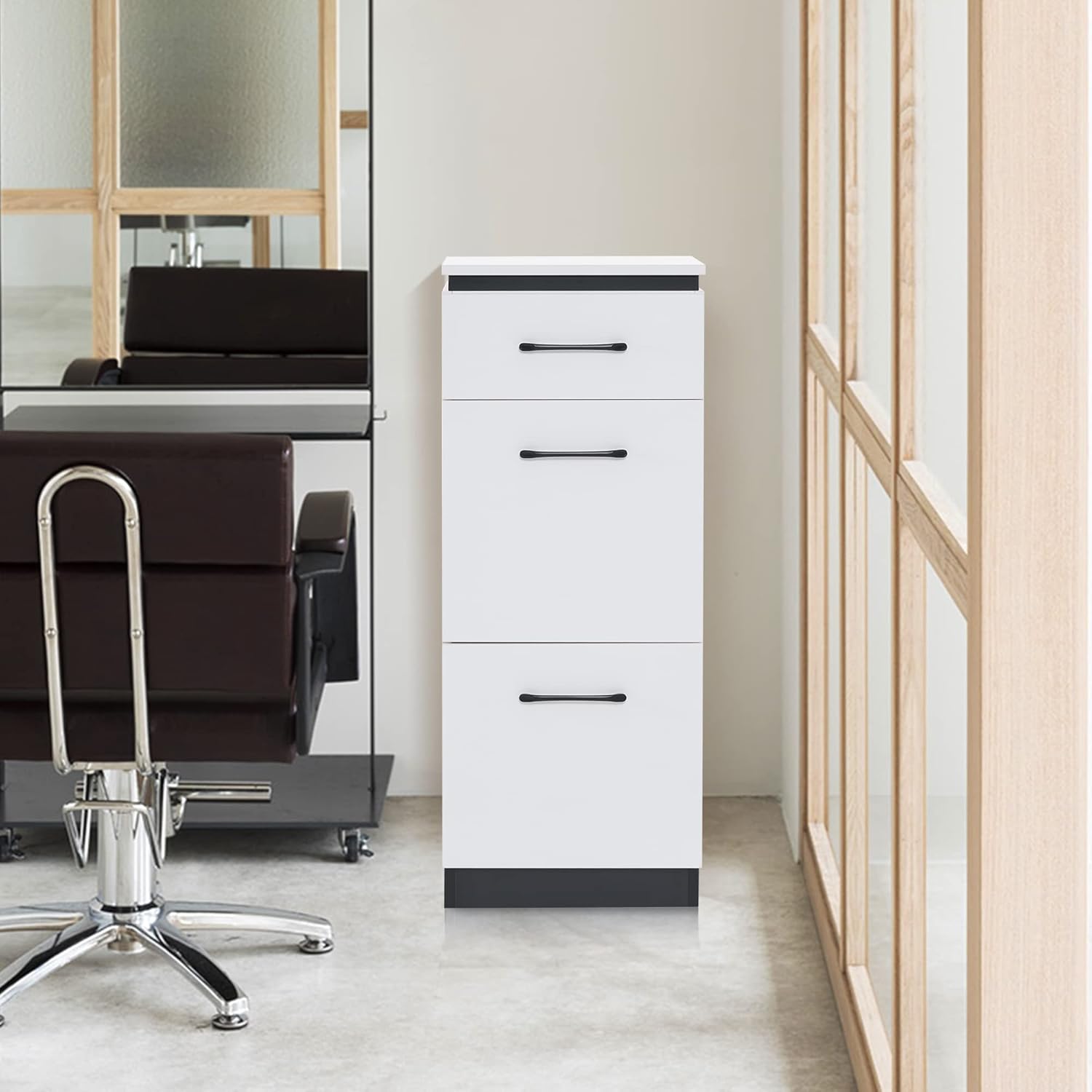 BarberPub Storage Cabinet for Barber Salon, Organizer with Tool Drawers for Hair Styling, Multi-Use Beauty Equipment, 2002 (White)