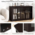 Costzon 2-Pack Wooden Kitchen Storage Cabinet with Adjustable Shelf, Sliding Glass Doors, Accent Coffee Bar Cabinet Console Table for Living Room, Dining Room, Hallway
