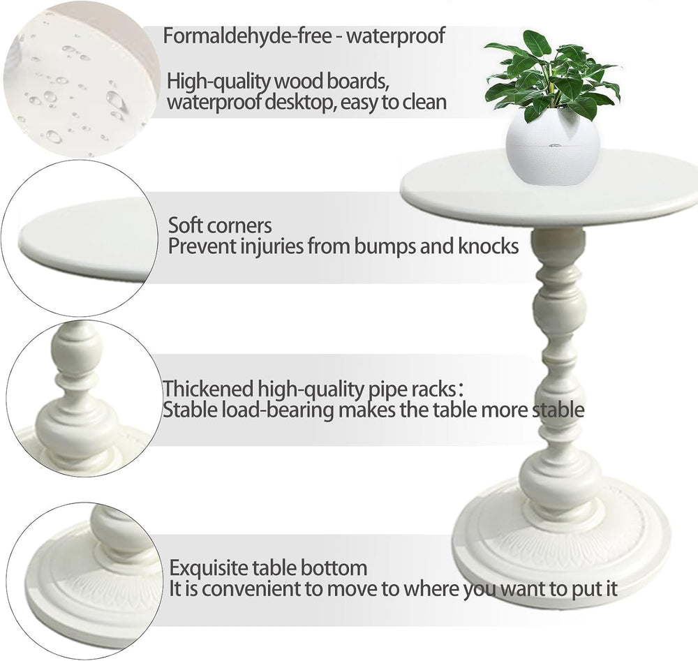 Pedestal White Metal Side Table, Sofa Coffee Table, Small TV Tray Table for T...