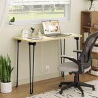 Folding Desk, 31.5" Hairpin Legs Small Desk with Power Strip for Bedroom, Space Saving Foldable Computer Desk for Home Office, No Assembly Need,Beige