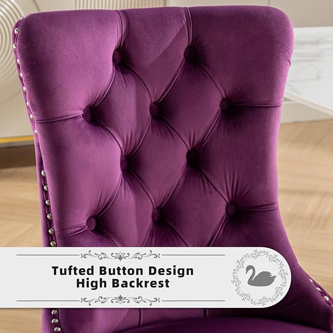 Velvet Upholstered Dining Chairs Set of 6, Modern Kitchen Side Chairs with Na...