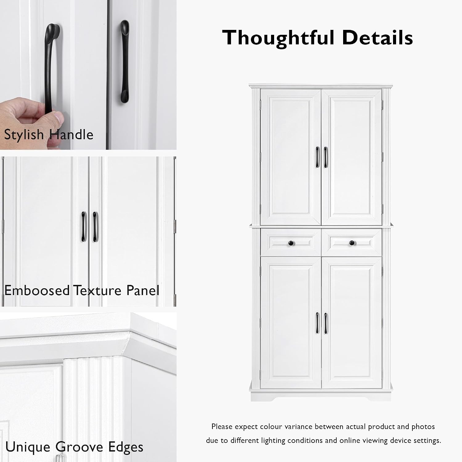 Ball & Cast 71" Farmhouse Kitchen Pantry Cabinet with 3 Pull-Out Organizers, Tall Storage Cabinet with 4 Doors, 2 Drawers, 6 Door Shelves & Adjustable Shelves, Freestanding Cupboard, White