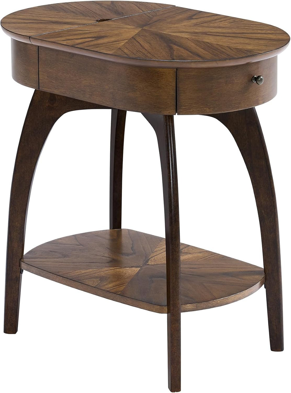 LAX Mid-Century Modern Wood Chairside End Table with USB Charging Station, Dr...