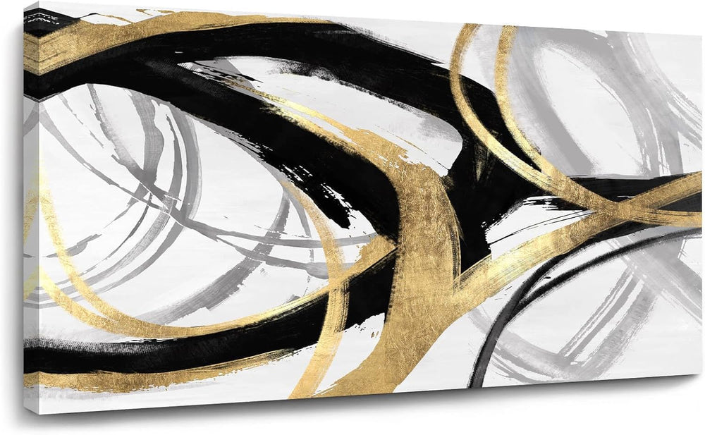Kureful Gold Wall Decor - Black Canvas Wall Art for Living Room- Large Line A...