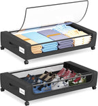 Large Under Bed Storage with Wheels, Under Bed Storage Containers, Under Bed Shoe Storage Organizer, Rolling Underbed Storage Containers for Bedroom Clothes Shoes Blankets, 2 Pack, Black