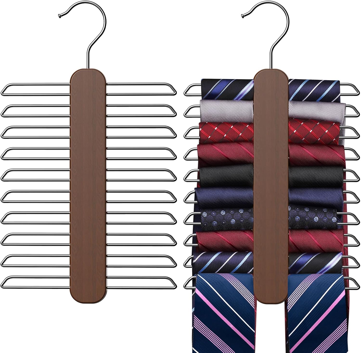 Tie Hanger,Tie Organizer for Closet 20 Storage Capacity,Wooden Necktie Organizer Tie Holder,360 Degree Rotating Accessory Organizers for Tie,Belt,Scarf