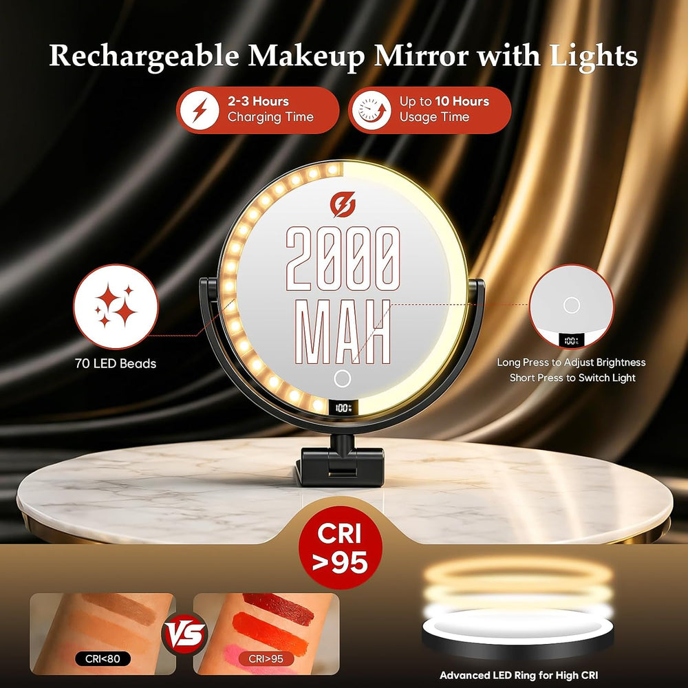 1X/30X Makeup Mirror with Lights, Magnifying Mirror (Black)