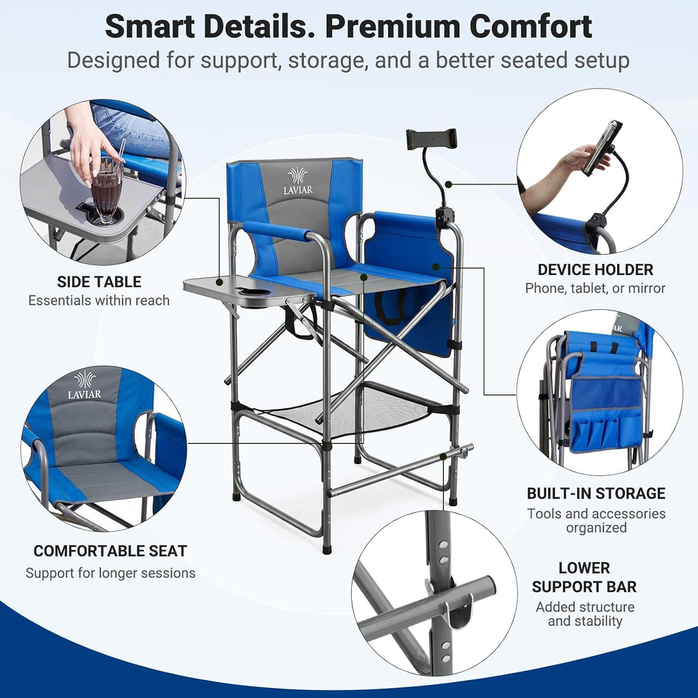 Tall Foldable Directors Chair with Tablet Holder for Camping