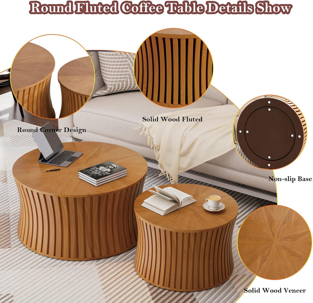 Nesting Coffee Table with Anti-Skid Pad (B 26.37+19.68in, Multicolor) | Solid...