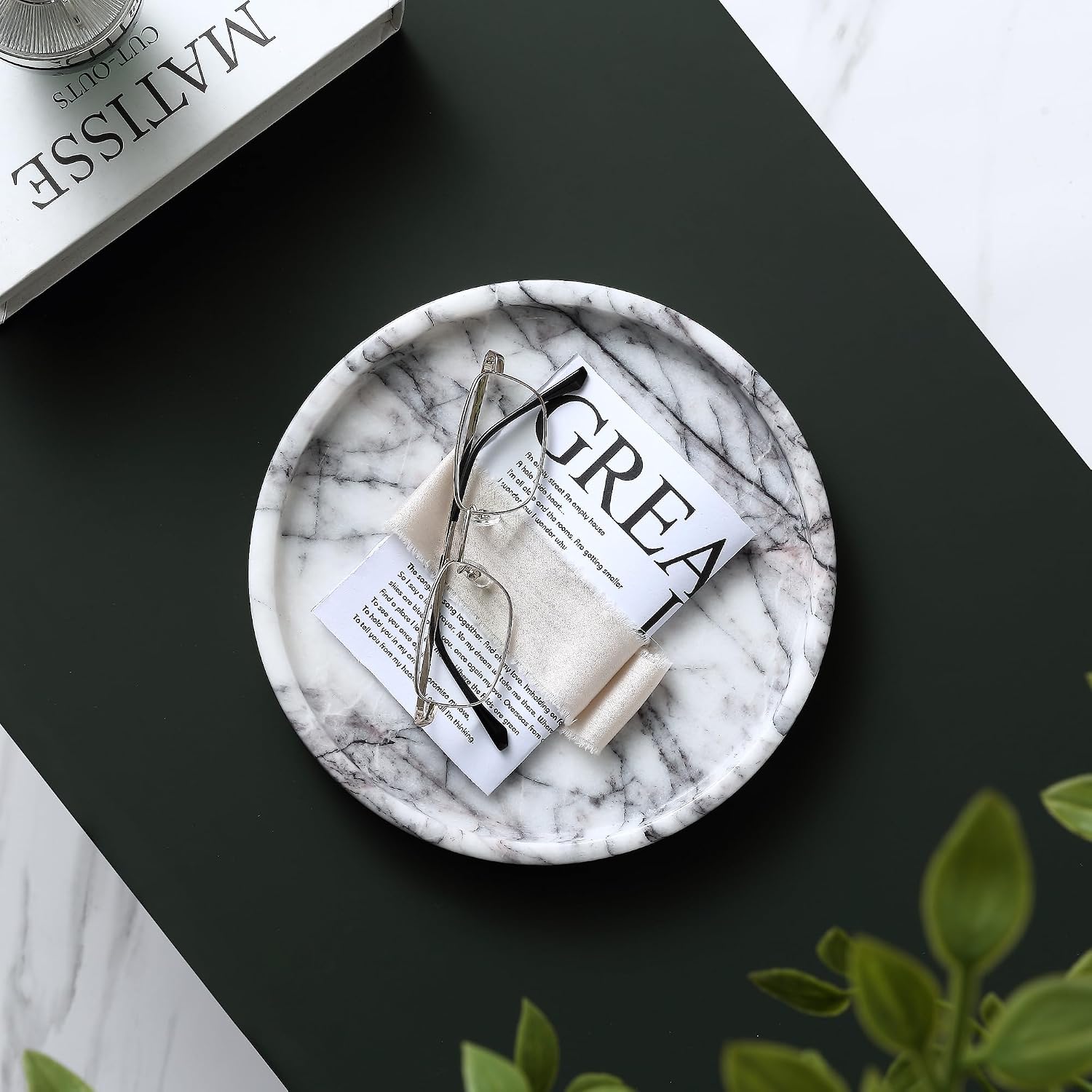 Lilac Marble Round Tray - 8 Inch Bathroom & Vanity Organizer for Jewelry, Perfume, Watches, Coasters | Makeup, Dining Table, Coffee Table Decorative Holder