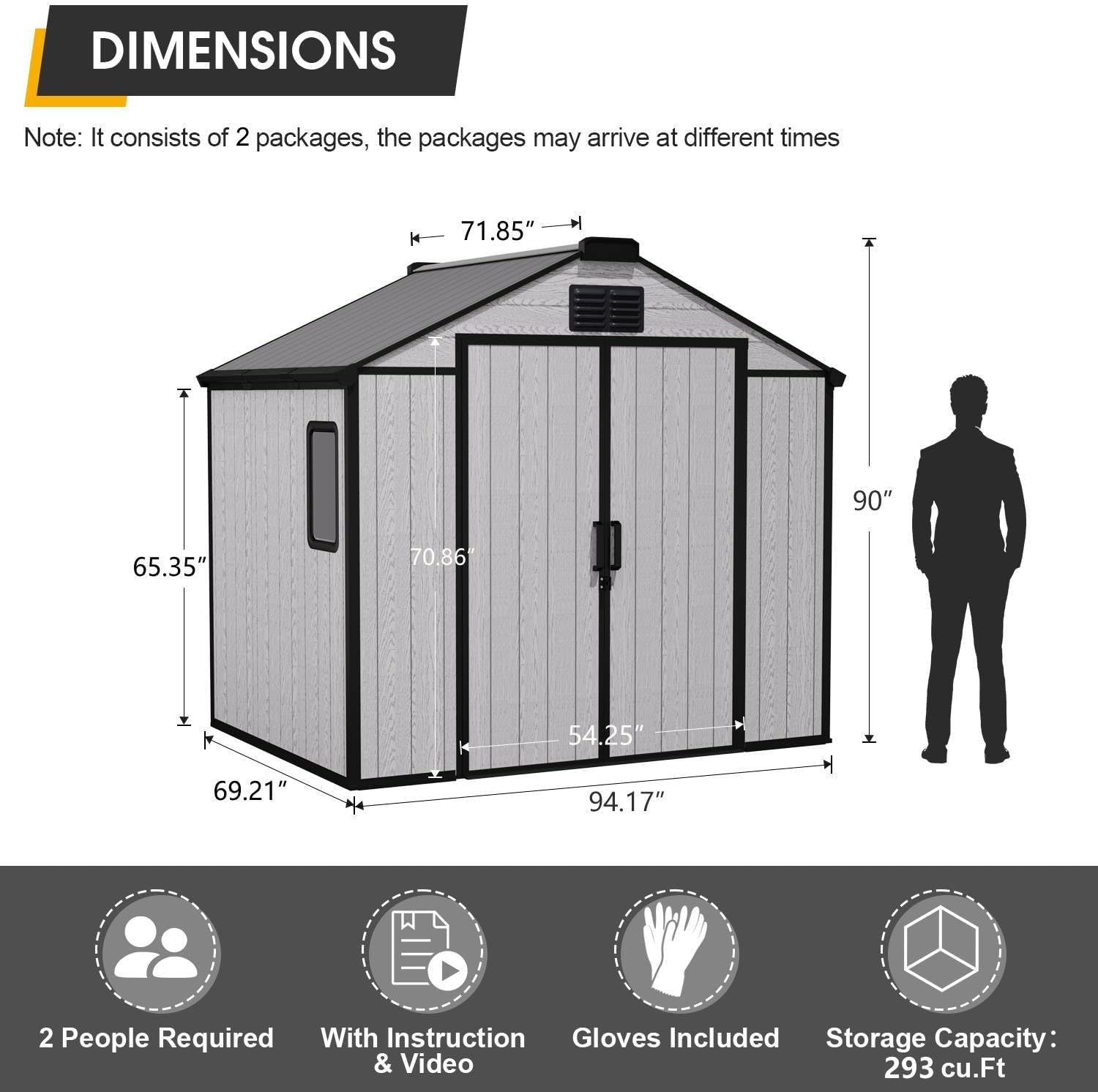 8 x 6 FT All-Weather Plastic Garden Shed, Resin Outdoor Storage Shed with Floor, Lockable Doors & Windows, Plastic Tool Shed for Poolside, Backyard, Patio