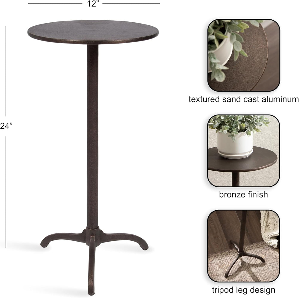 Kate and Laurel Henshall Mid-Century Metal Round Side Table, 12 x 12 x 24, Br...