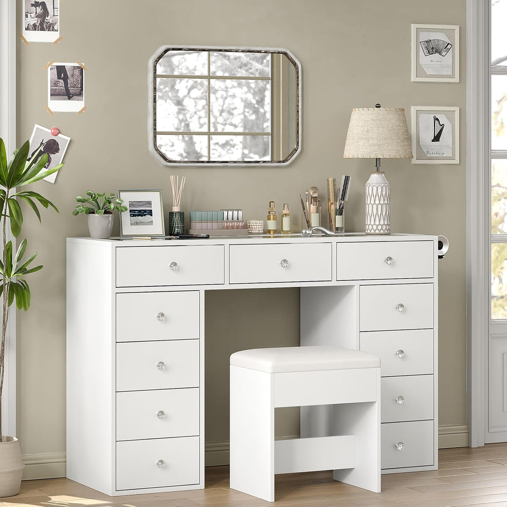 Yanosaku 47" Vanity Desk Without Mirror, Glass Top Makeup Vanity with 11...