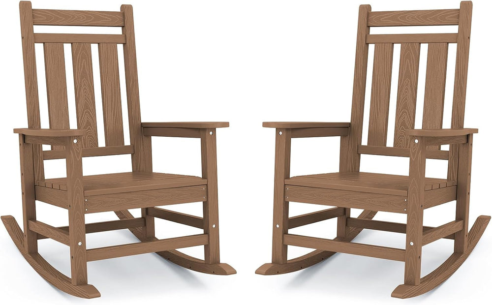 KINGYES Oversized Outdoor Rocking Chair Set of 2, HDPE Patio Rockers, Brown |...