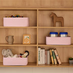 Large Shallow Organizing Baskets 15x11x5.1 Inches - Rope Woven Storage Bins for Bathroom, Shelves, Cube Closet, Light Pink 3 Packs