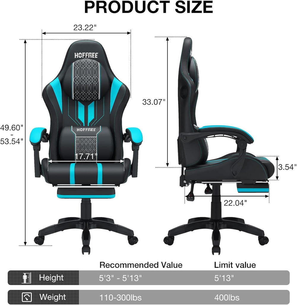 HOFFREE Led Gaming Chair with Speakers and Massage Video Game Chair Big and T...