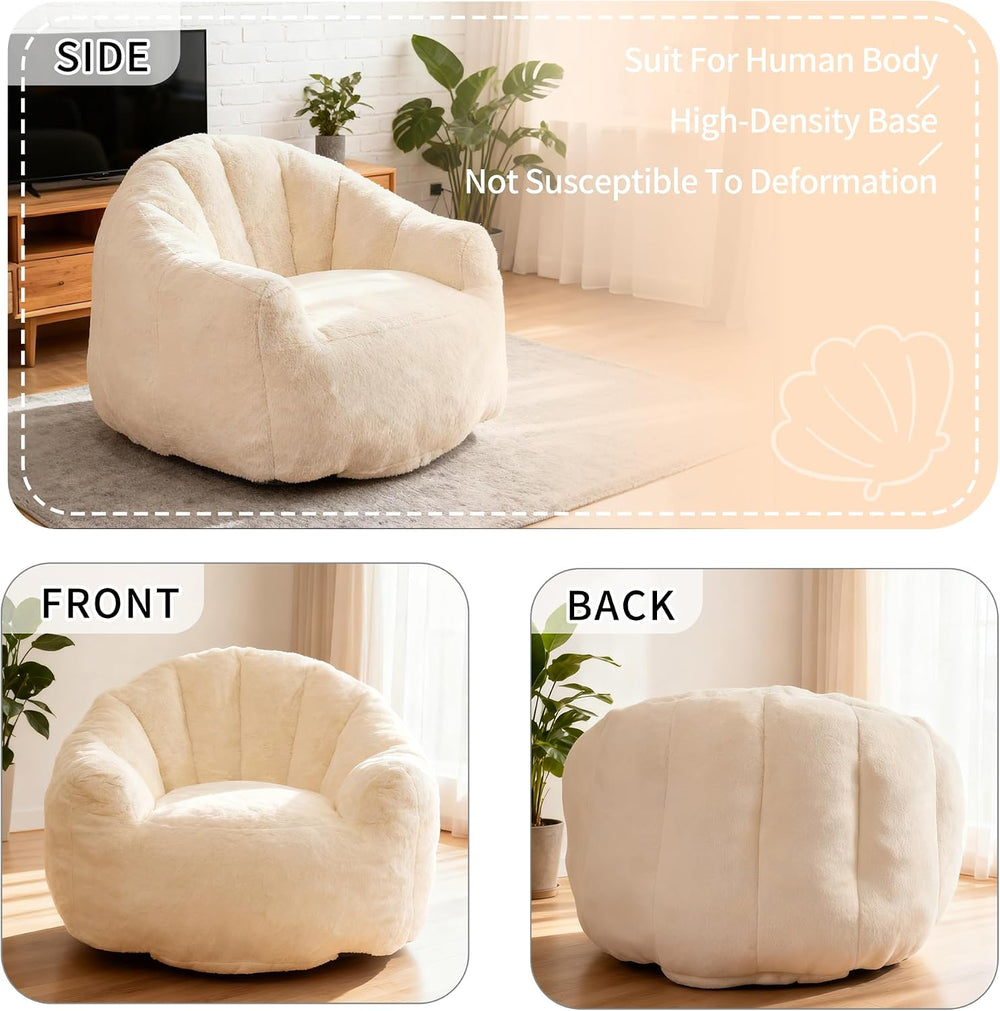 Giant Shell Bean Bag Chair for Adults, Faux Fur Shell-Shaped Floor Sofa with ...