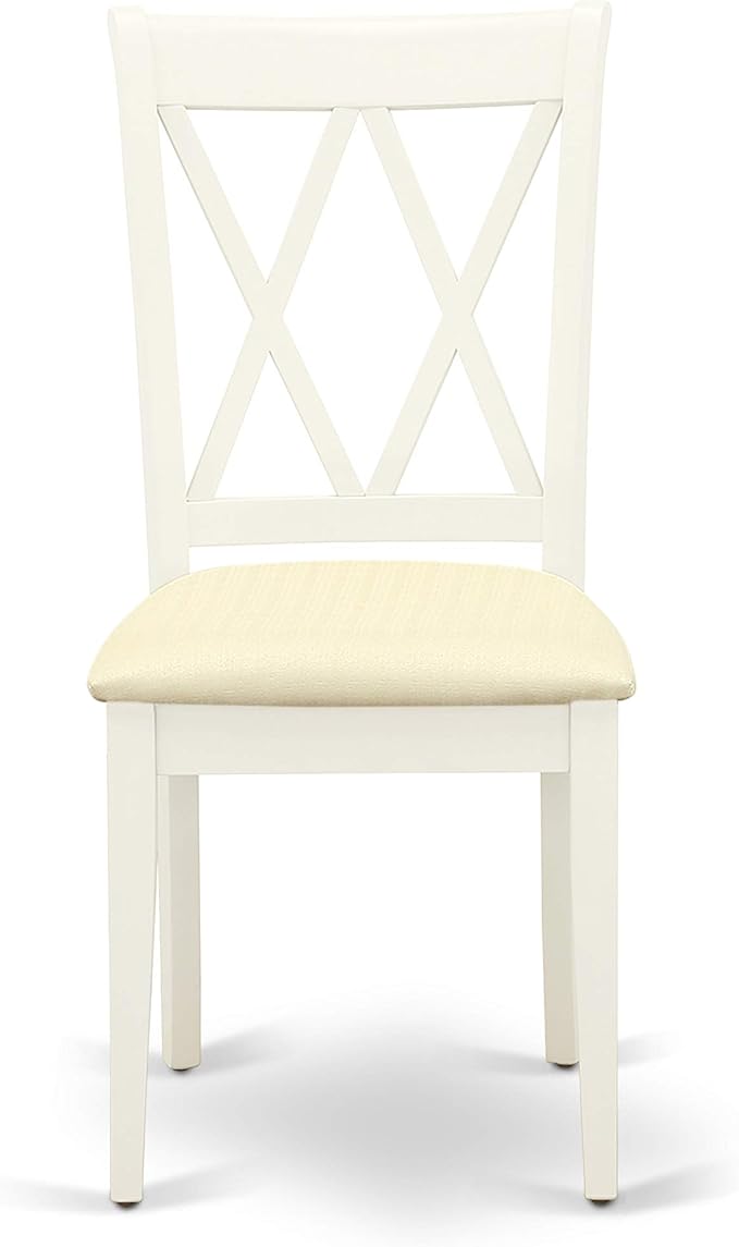 East West Furniture CLC-LWH-C Clarksville Kitchen Dining Chairs - Linen Fabric Upholstered Wood Chairs, Set of 2, Linen White