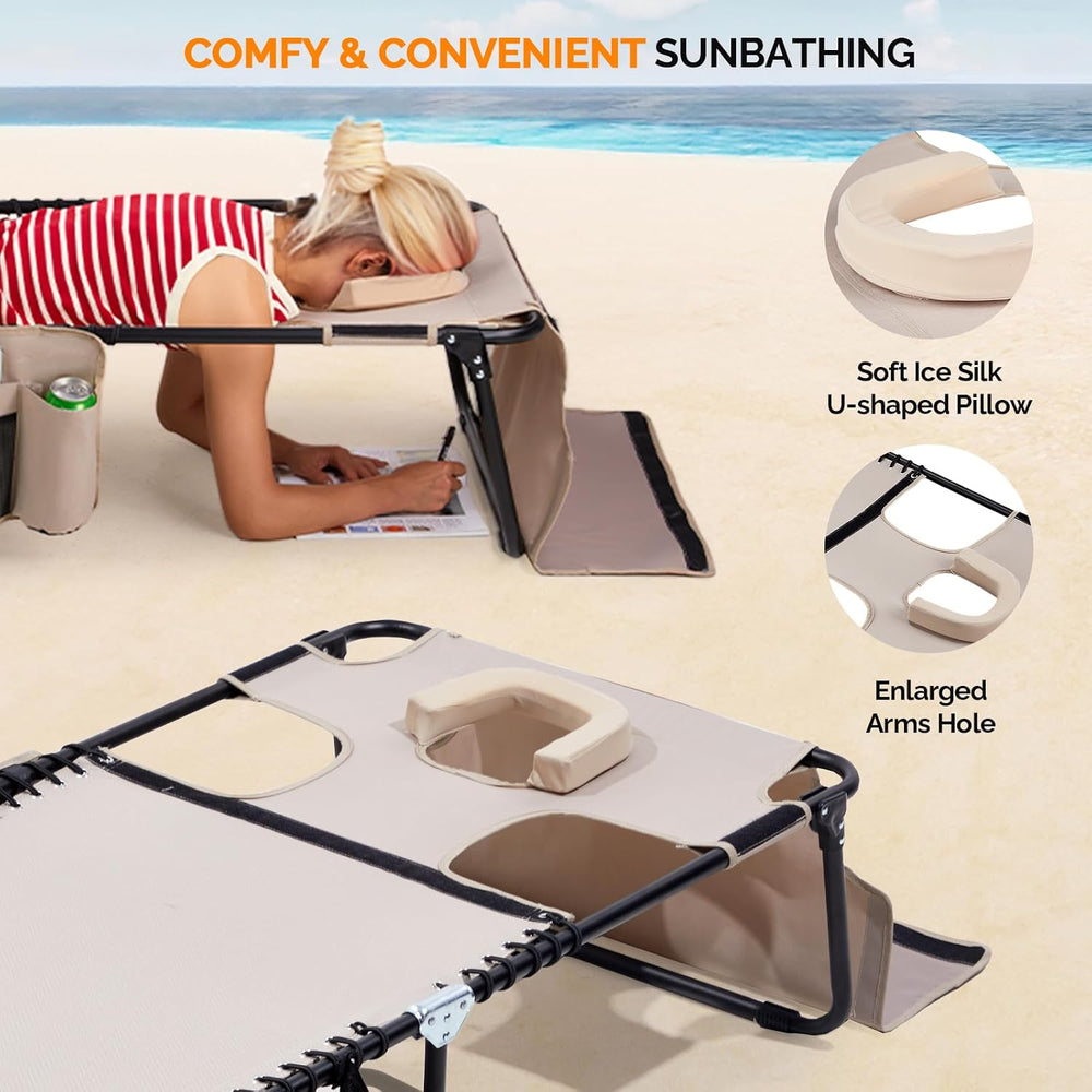 VINGLI Oversized Tanning Chair with Face Hole & Carrying Bag, Beach Loung...