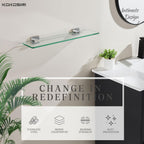 KOKOSIRI Wall Shelves Floating Bathroom Glass Shelf for Kitchen Storage, 20'' x 5.6'' Tempered Glass Wall Mounted Brushed Stainless Steel, 2 Pack B1106BR-L20-P2