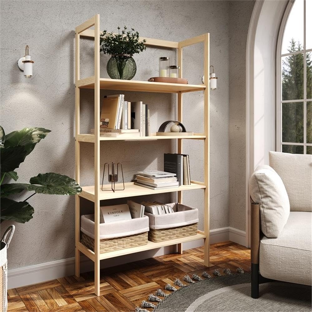 Pemberly Row Modern Solid Wood 4-Shelves Folding Bookcase/Pantry in Unfinished