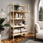 Pemberly Row Modern Solid Wood 4-Shelves Folding Bookcase/Pantry in Unfinished