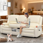 3-Seater Recliner Sofa, Manual Reclining Couch with Multi-Functional Middle Seat, Reclining Sofa for Living Room with Hidden Storage Space, Cup Holders, and Removable Console