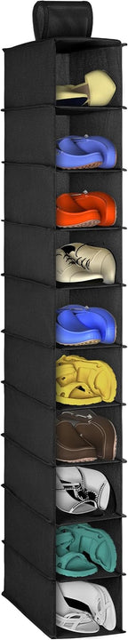 Libeder 10-Shelf Hanging Closet Shoe Organizers and Storage, Black | Hanging Closet Organizer for Wardrode,Dorm, Folding Shoe Racks Hanger, Space Saving Hanging Shelves