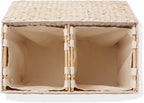 Casafield 2-Section Laundry Hamper with Removable Liner Bags - Whitewash, Woven Water Hyacinth Double Laundry Basket Sorter for Clothes and Towels