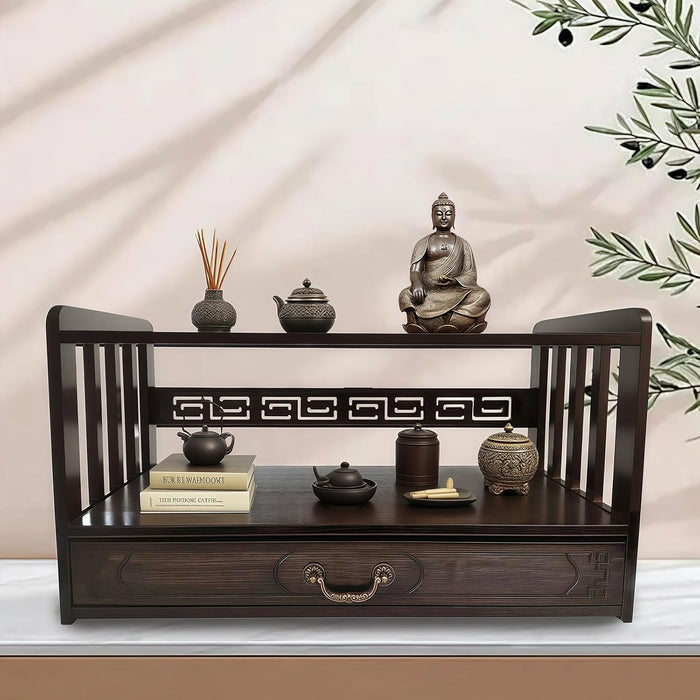Meditation Table Altar,Small Altar Table,Hand Carved Natural Brown Wood Small Puja Table, Used in The Tea Table Japanese,Study Room,Yoga Room.IT is 20.5 Inches Long,10 Inches Wide, 11 Inches Tall