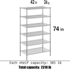 24" Deep x 42" Wide x 74" Height Wire Shelving Kit | 6-Tier | NSF Commercial Storage Rack Unit
