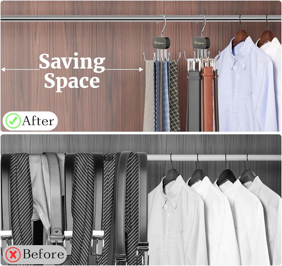 Belt Hanger, Belt Organizer for Closet,Rotatable Tie Rack,Belt Holder,Hanging Closet Organizer Hook for Belt, Bra, Tank Top, Tie, Scarf, Purse,4PCS,Black