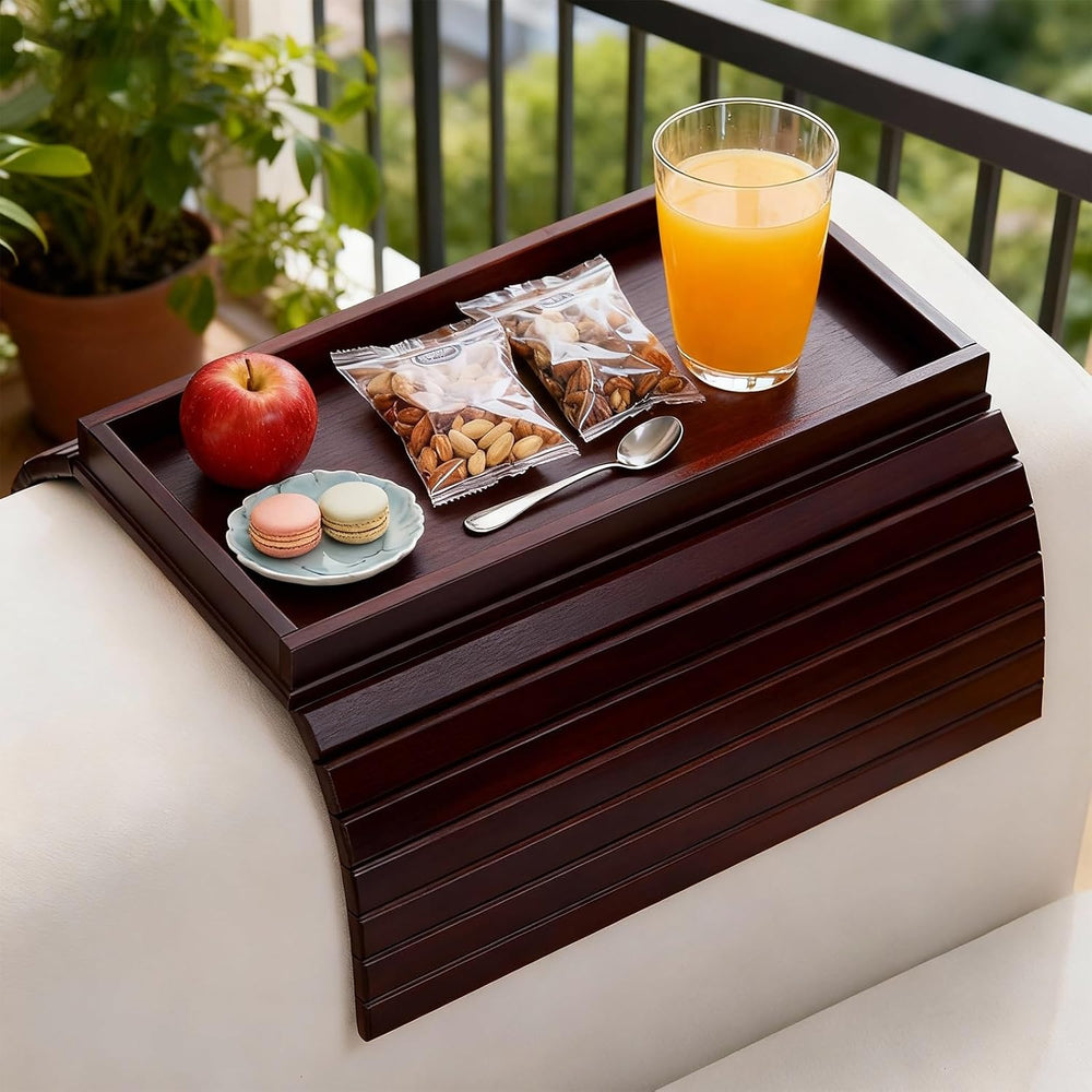 Bamboo Couch Arm Tray Table, Foldable Sofa Rest with Non-Slip Base Portable A...